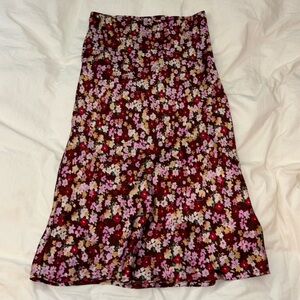 Silky floral midi skirt